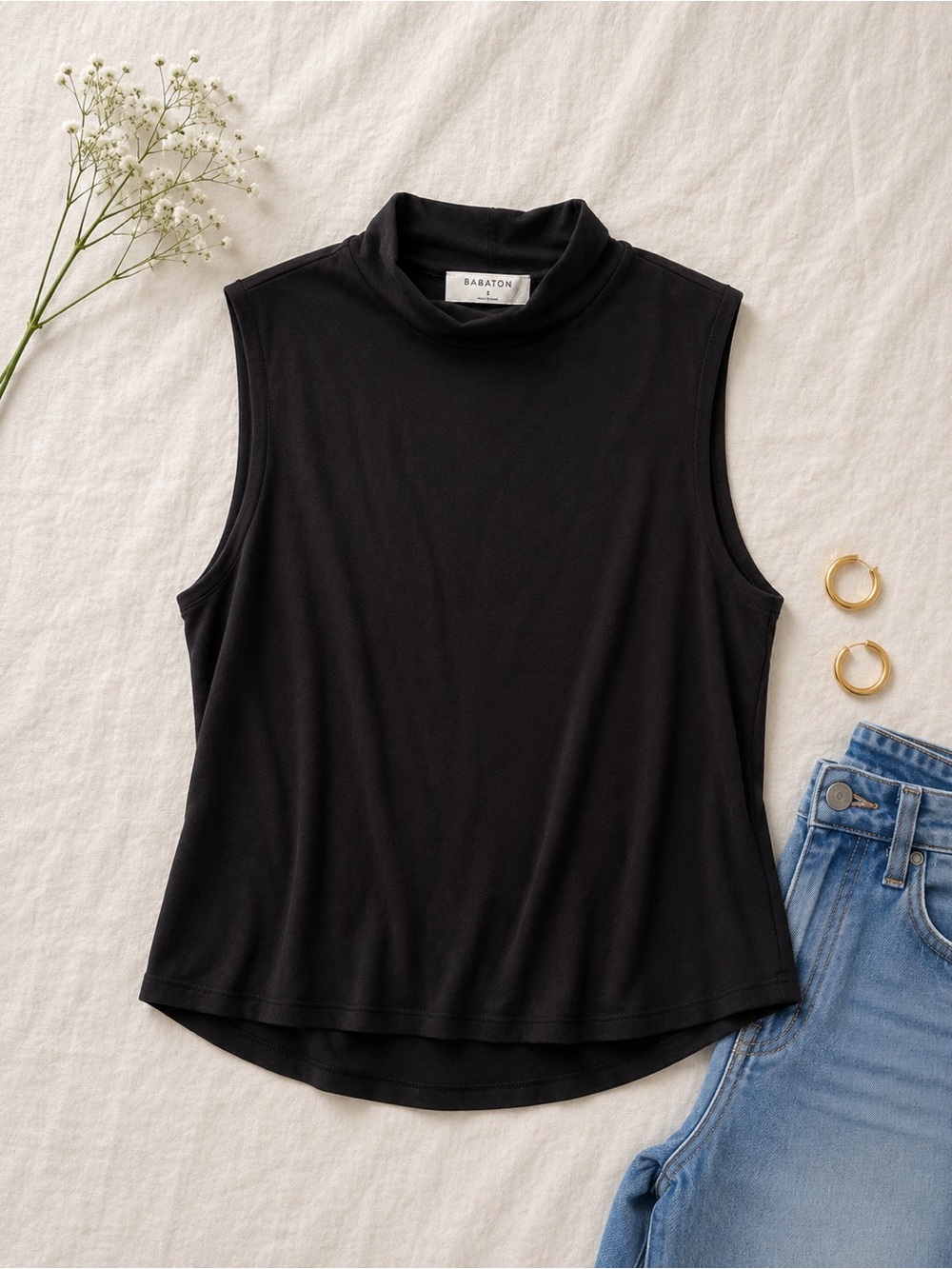 Babaton Black Sleeveless Mock Neck Tank Top Size Small